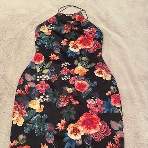Floral criss cross halter dress